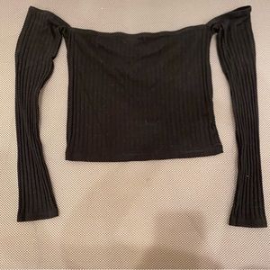 Kendall and Kylie black off the shoulder long sleeve ribbed top